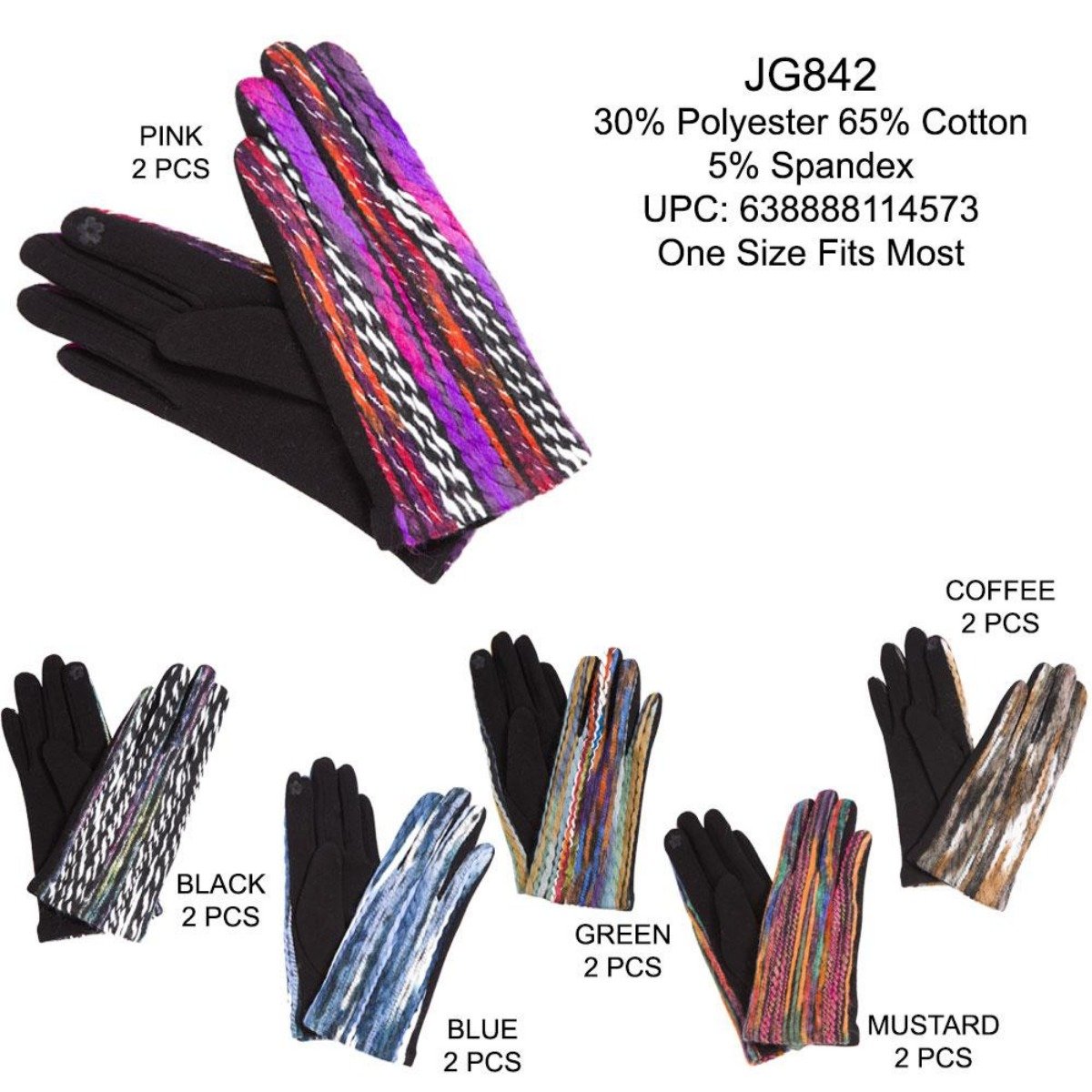 Multi-Colored Stripe Pattern Screen-Touch Gloves - 12Pc Set