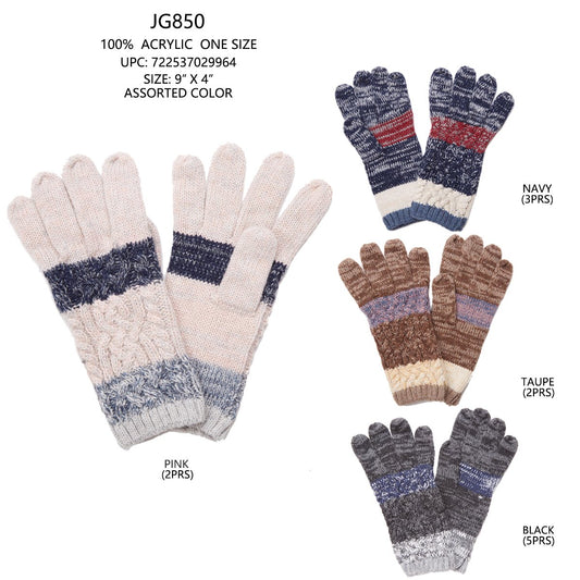 Stripe Pattern Knitted Gloves  -  12Pc Set
