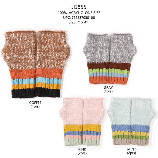 Stripe Pattern Knitted Fingerless Gloves 