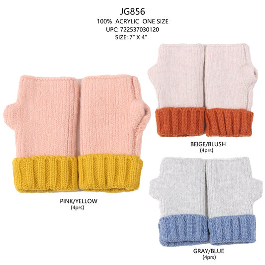 Two-Tone Knitted Fingerless Gloves - 12Pc Set