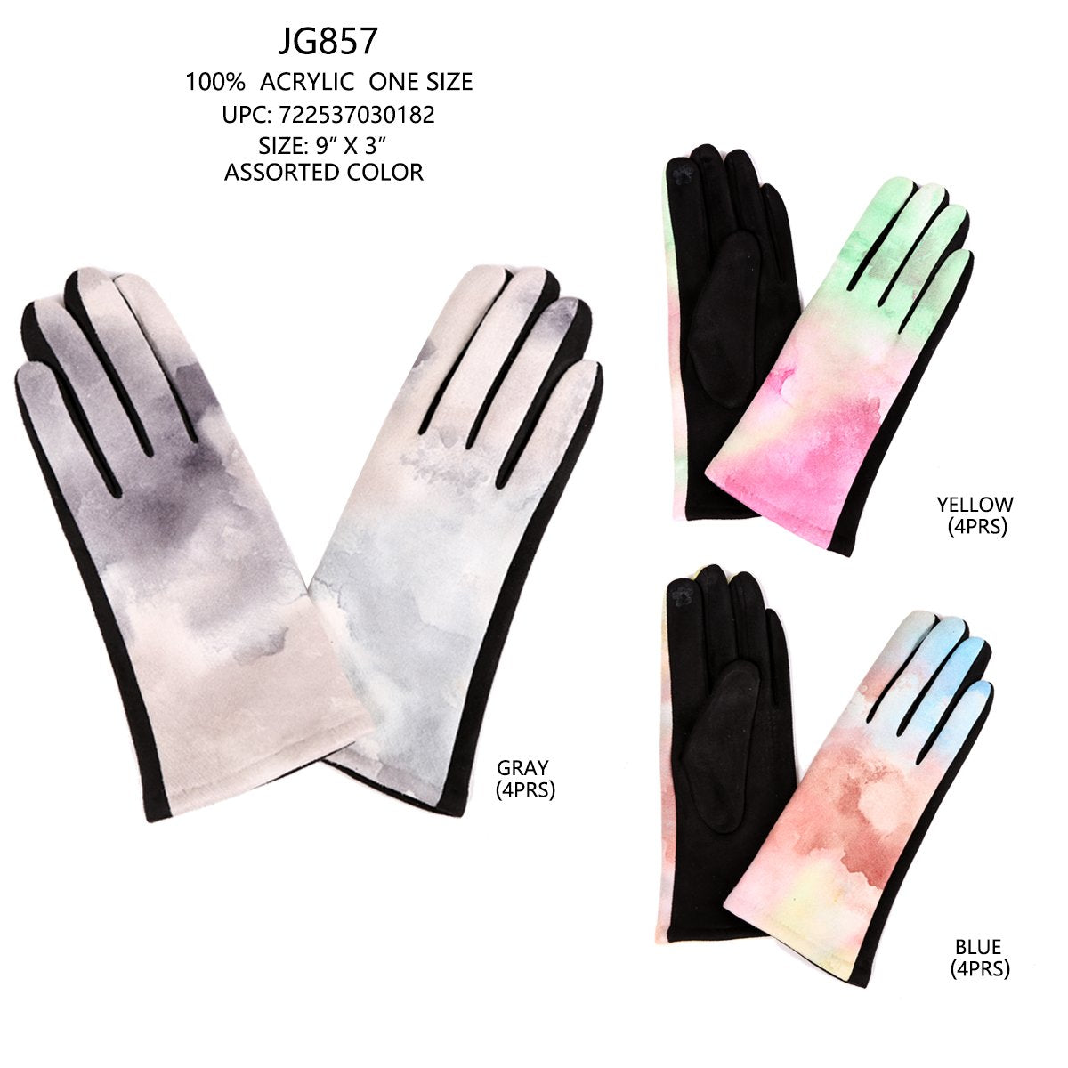Tie-Dye Print Screen-Touch Gloves - 12Pc Set