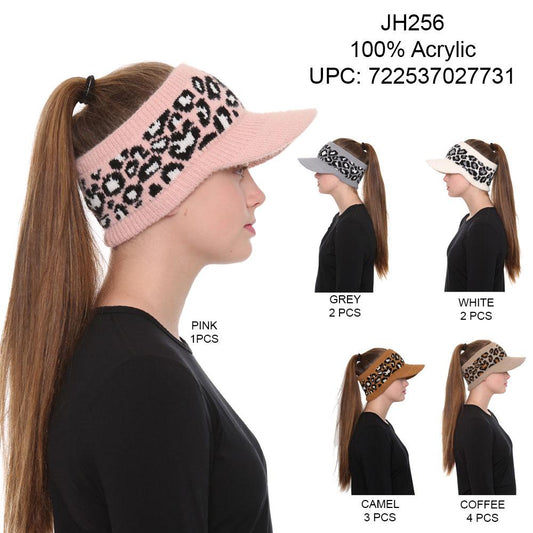 Leopard Pattern Knitted Ponytail Hat - 12Pc Set