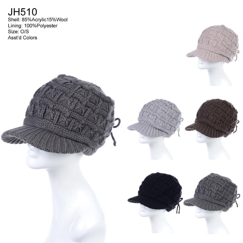 Solid Color Knitted Hat W/ Bow & Double Lining - 12Pc Set