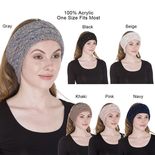 Speckled Knitted Headband W/ Double Lining - 12Pc Set