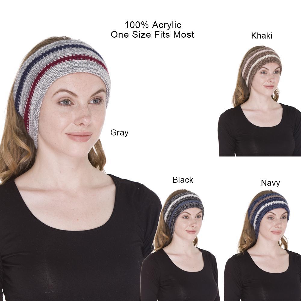Stripe Pattern Knitted Headband W/ Double Lining - 12Pc Set