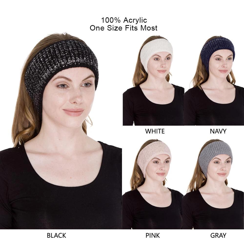 Metallic Print Knitted Headband W/ Double Lining - 12Pc Set
