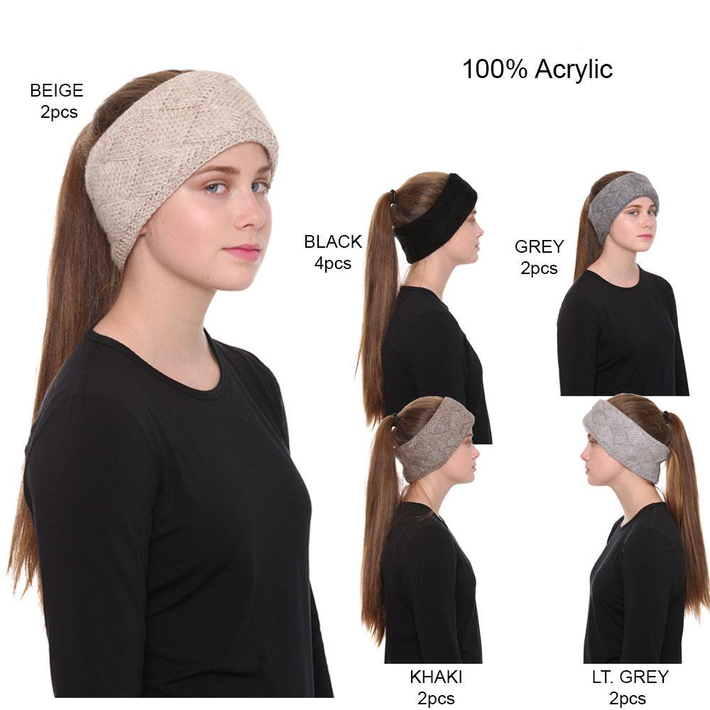Solid Color Knitted Headband W/ Double Lining - 12Pc Set