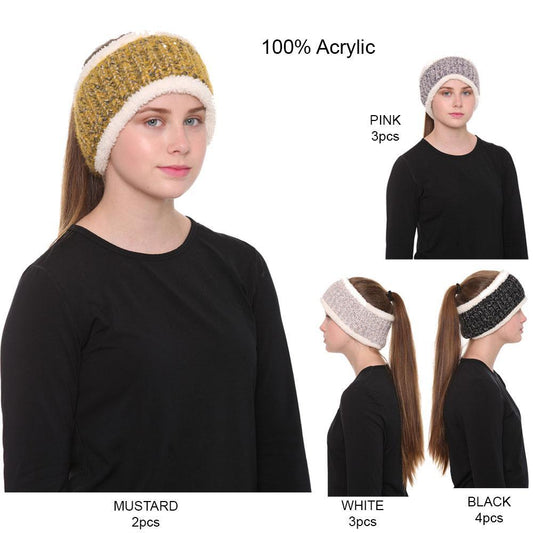 Knitted Headband W/ Sherpa Lining - 12Pc Set