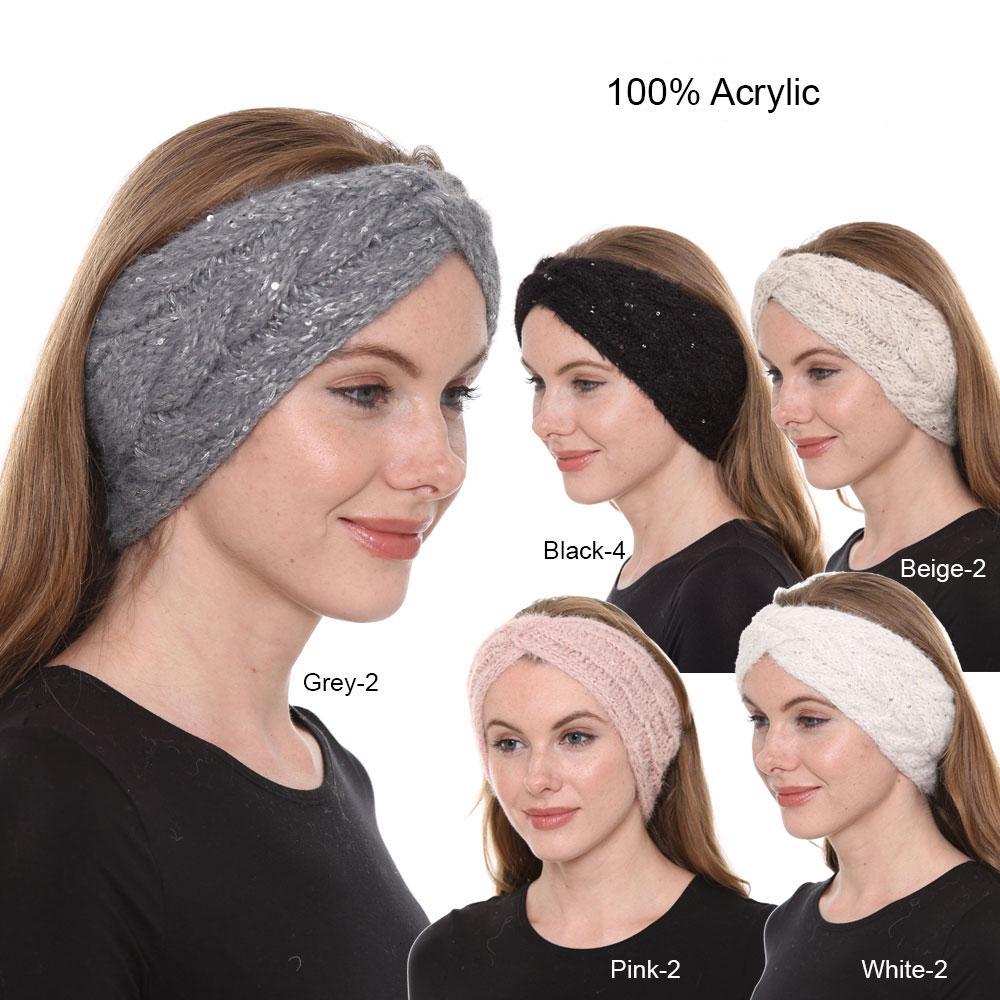 Sequin Embedded Twist Knot Knitted Headband - 12Pc Set