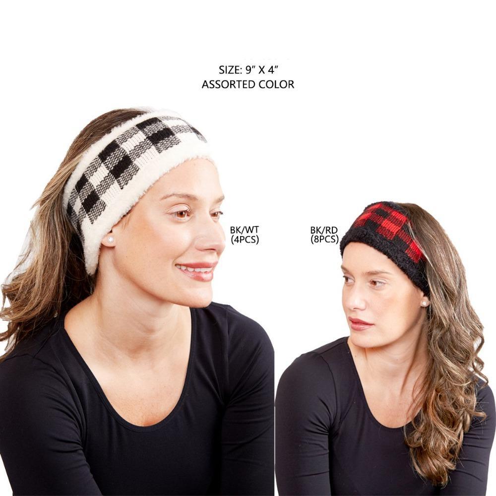 Buffalo Check Pattern Knitted Headband - 12Pc Set