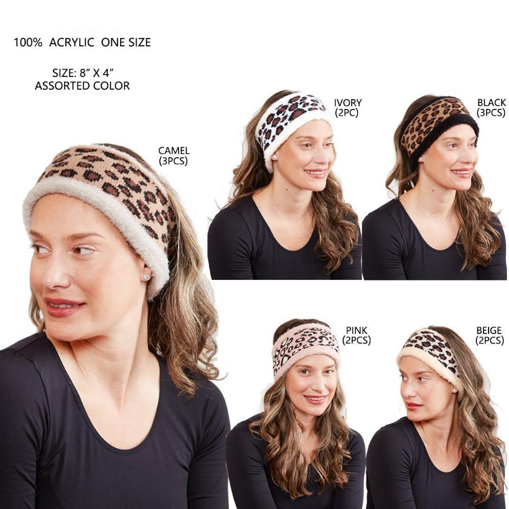 Leopard Pattern Knitted Headband - 12Pc Set