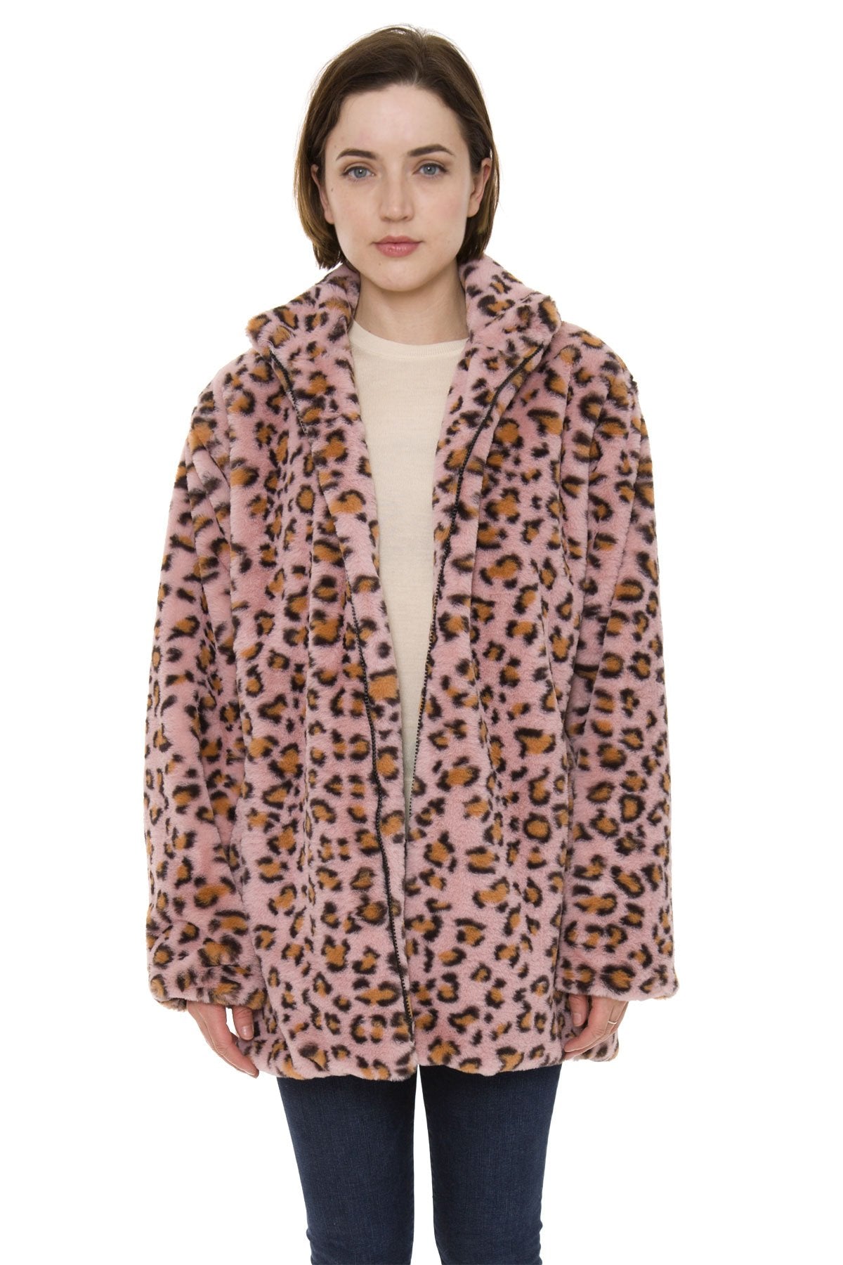 Leopard Print Coat W/ Pockets & Zipper Closure 