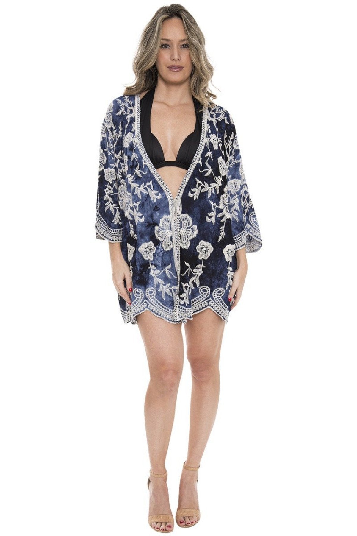 Floral Pattern Short Cover-Up W/ Tie-Knot Closure