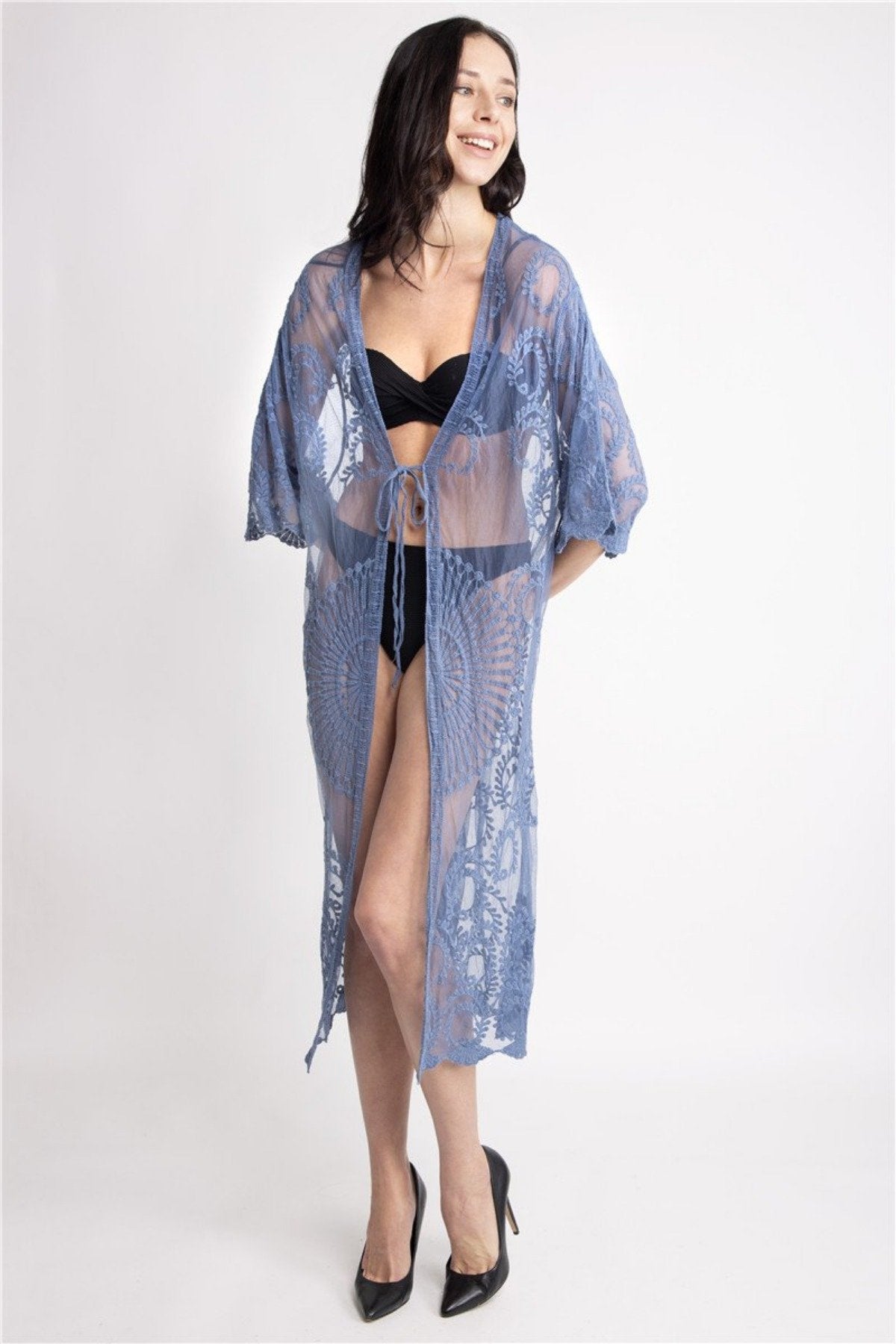 Circular Pattern Long Cover-Up W/ Tie-Knot Closure