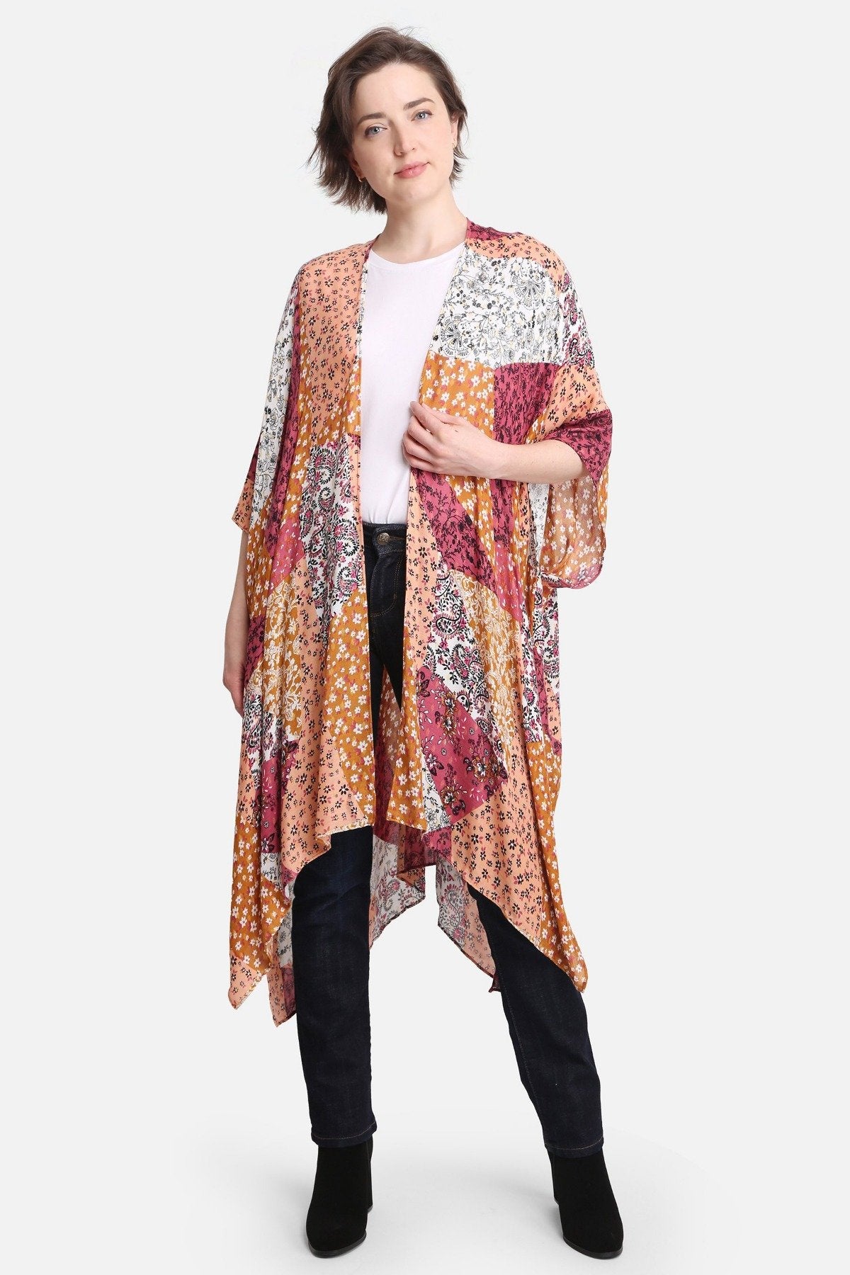 Paisley & Floral Print Long Kimono