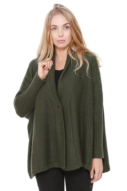 Solid Color Knitted Cardigan W/ Button Closure 