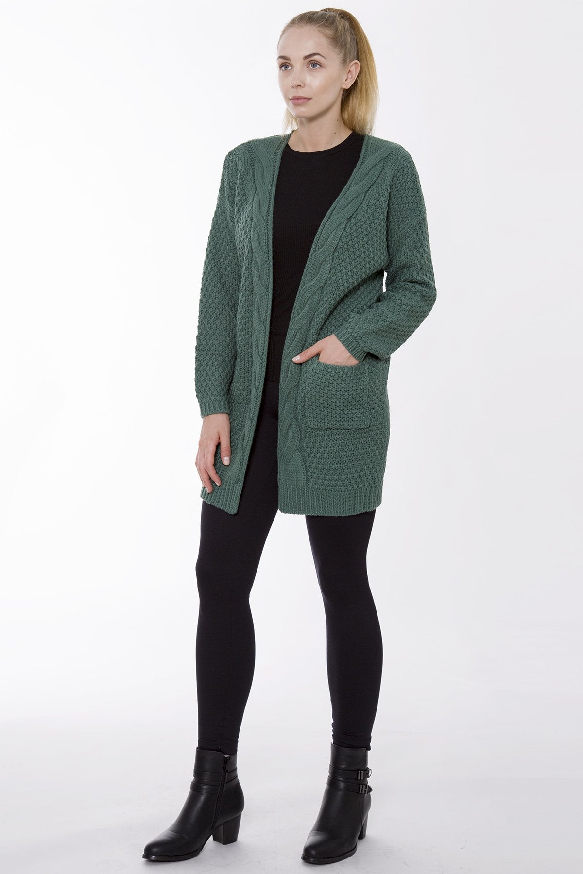 Solid Color Knitted Cardigan W/ Pockets