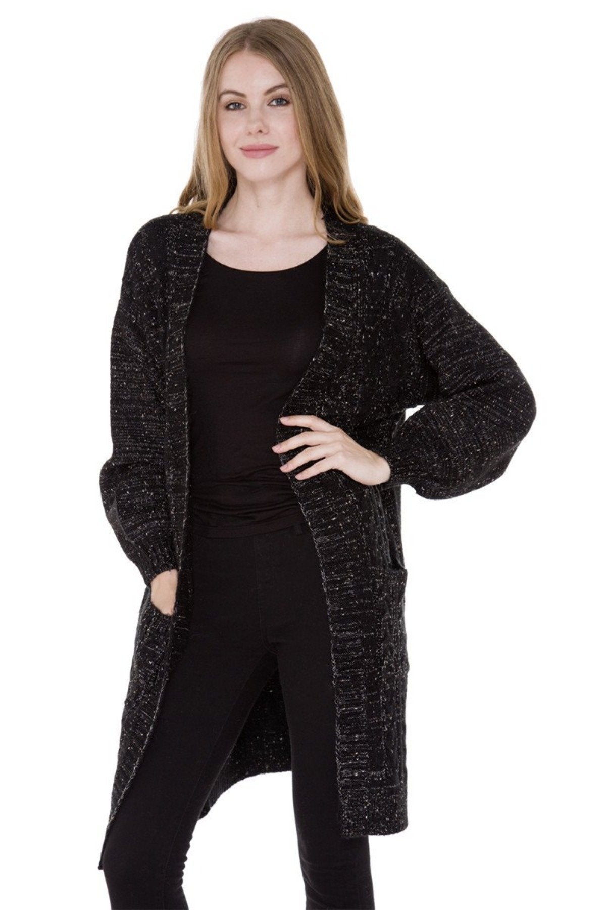 Solid Color W/ Lurex Knitted Cardigan W/ Pockets 