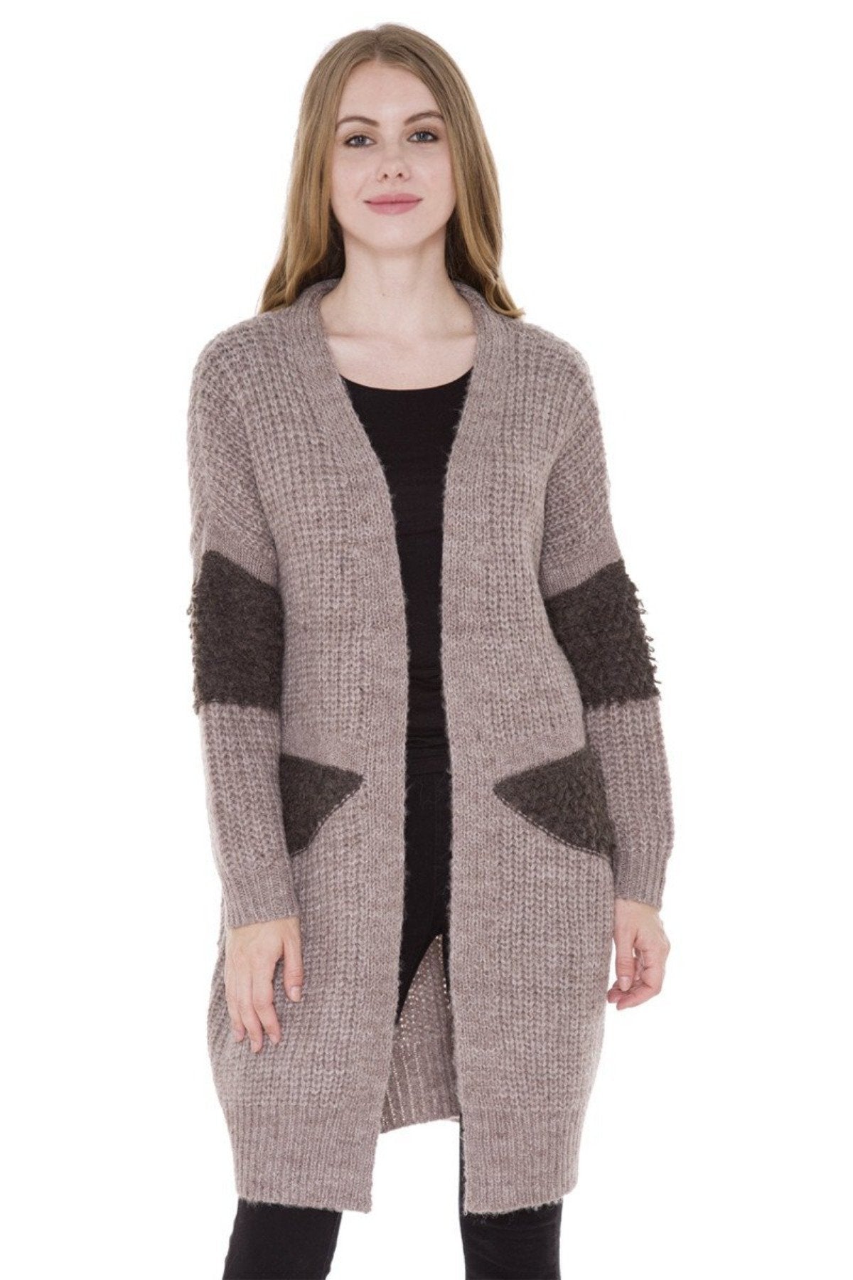 Solid Color Hollow Knitted Cardigan W/ Wool Detail 