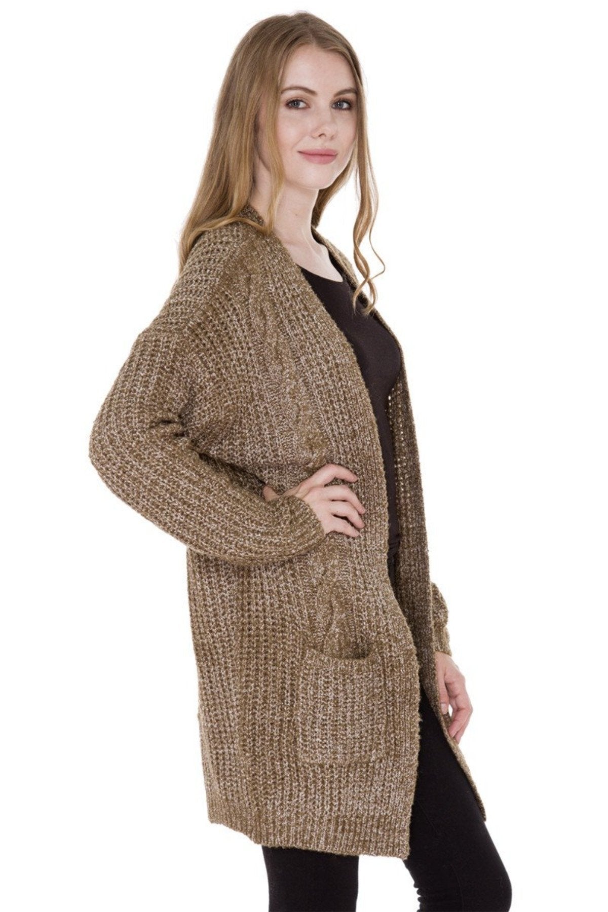 Two-Tone Knitted Cardigan W/ Pockets