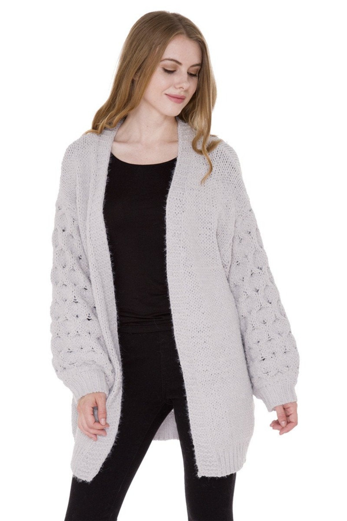 Solid Color Hollow Knitted Cardigan