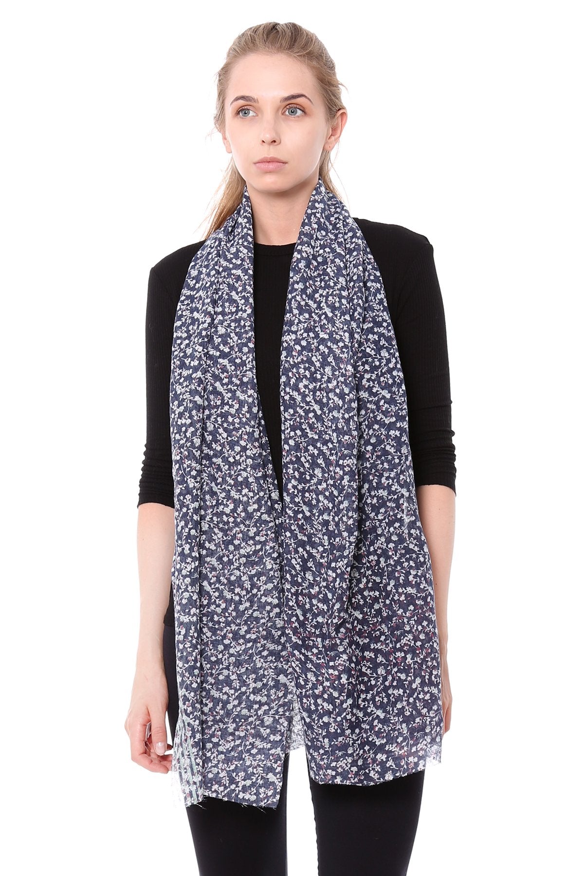 Floral Colong Scarf With Short Fringe 