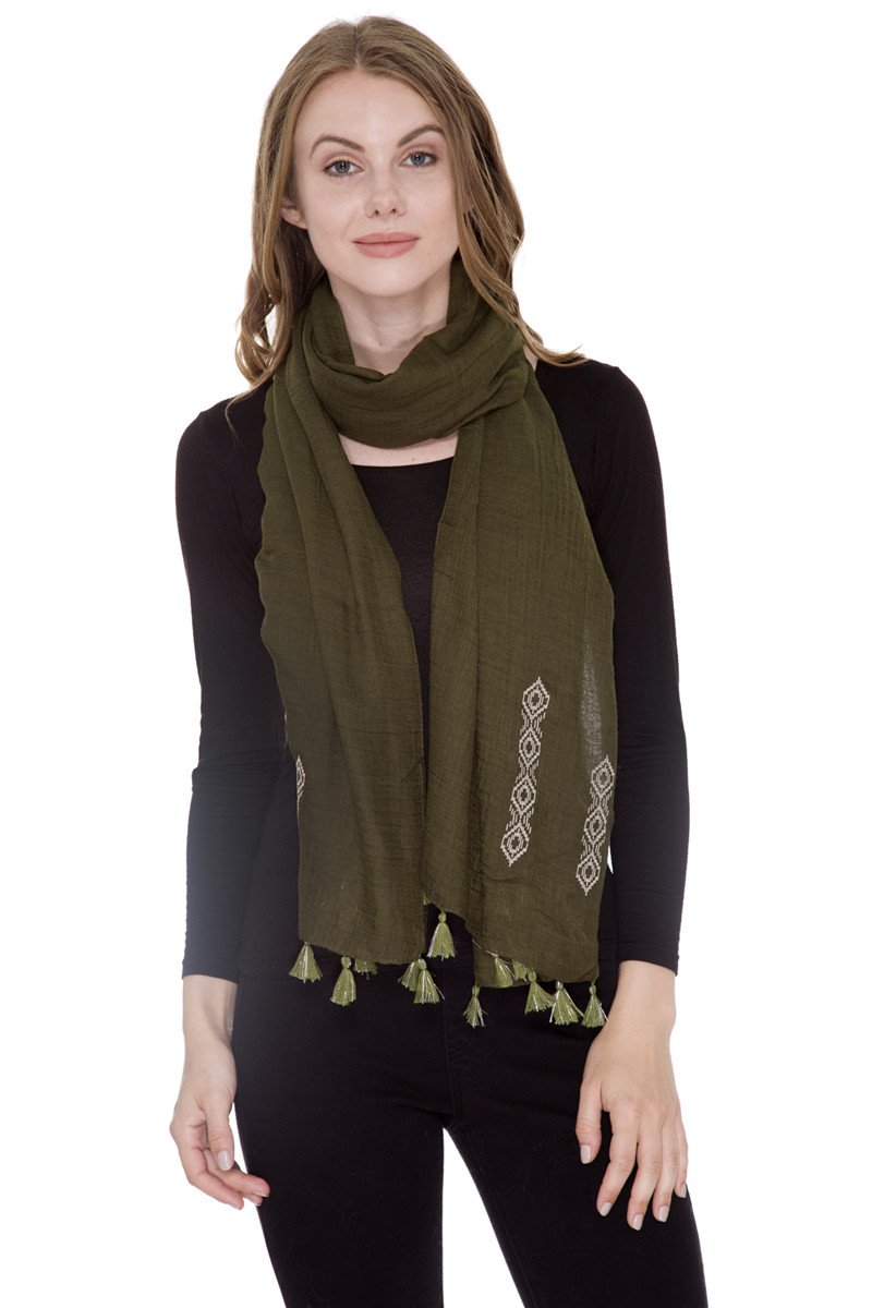 Solid Color Oblong Scarf With Abstract Print 