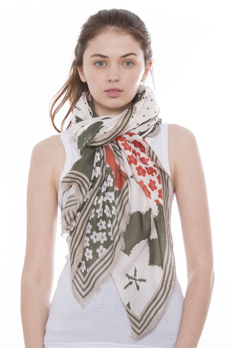 Floral And Polka Dots Print Oblong Scarf