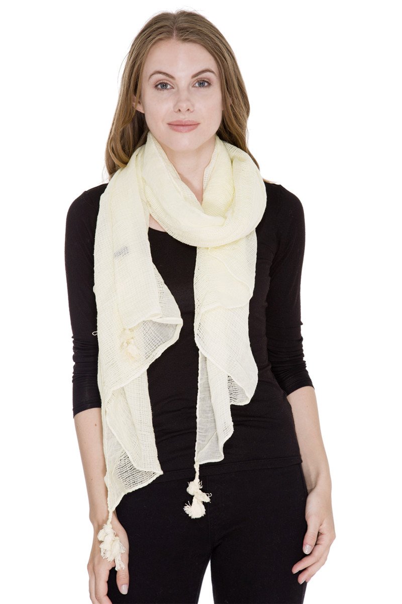Plain Color Oblong Scarf With Tassel