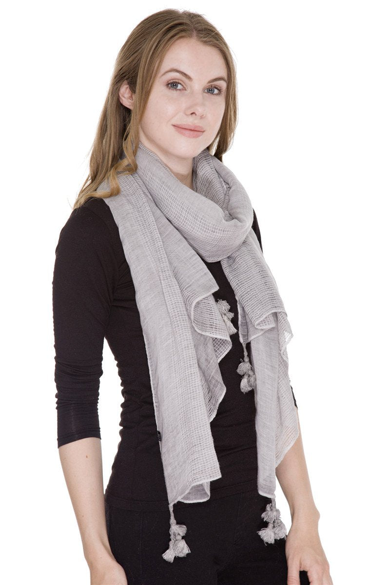 Plain Color Oblong Scarf With Tassel