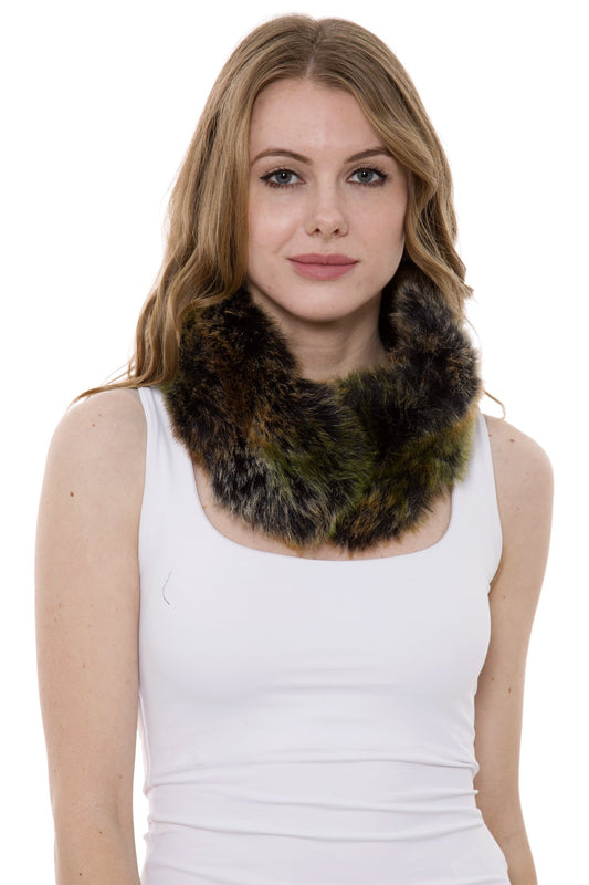 Mixed Color Faux Fur Scarf With Magnetic Button Clasp Snaps  