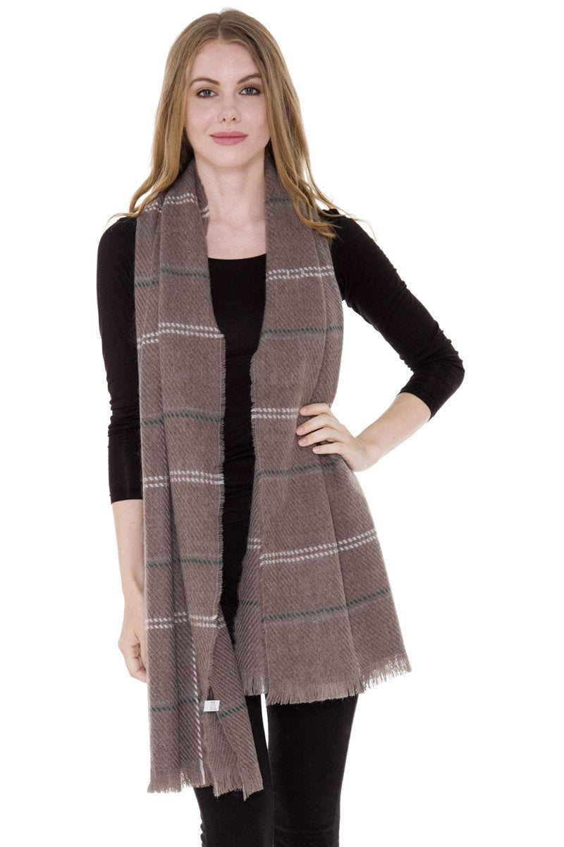 Plain Color With Striped Pattern Oblong Scarf With Short Fringe