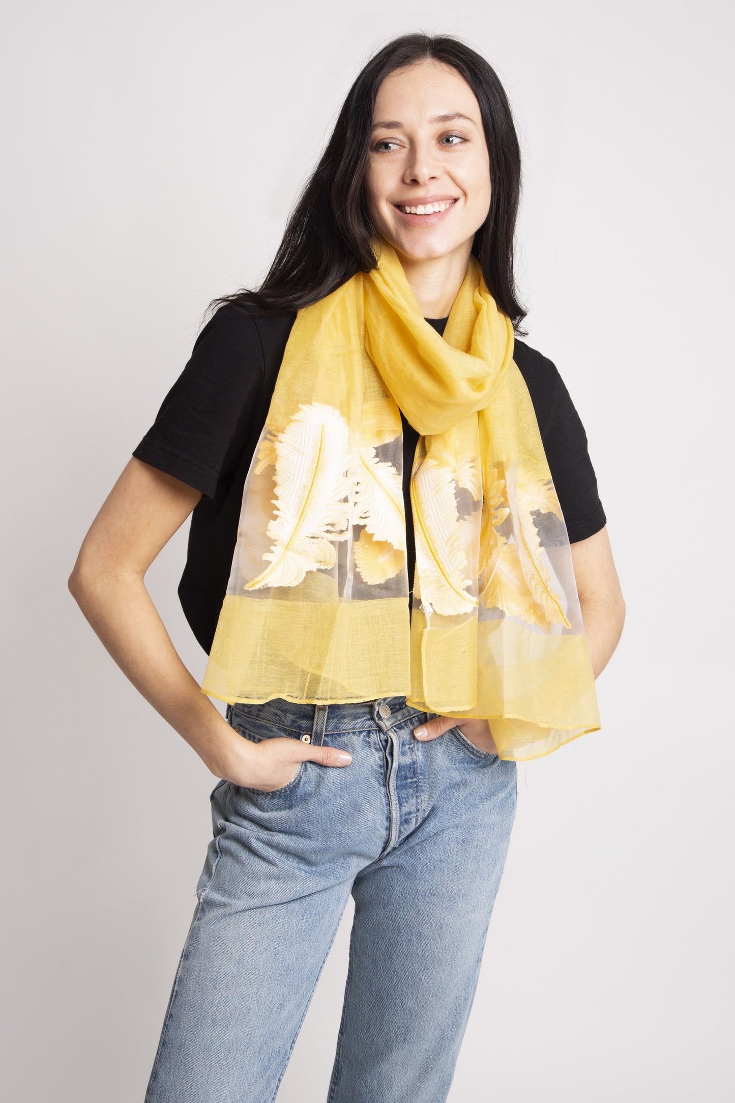 Feather Print Light Oblong Scarf 