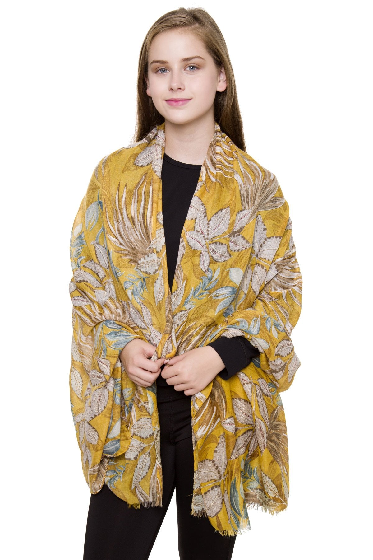 Floral Print Oblong Scarf With Lurex 