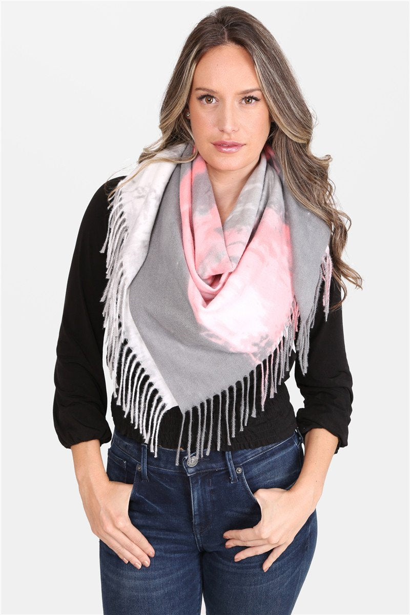 Tie - Dye Blanket Scarf With Fringes