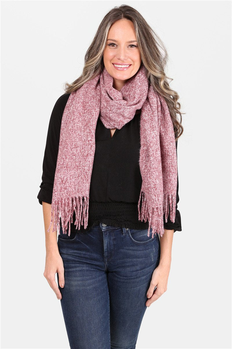 Solid Color Oblong Scarf With Tassel