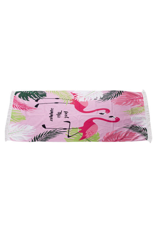 Flamingo Print Wholesale Rectangle Beach Towel With Short Fringes