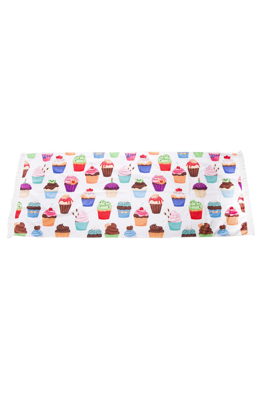 Cupcakes Print Wholesale Rectangle  Beach Towel With Short Fringes 
