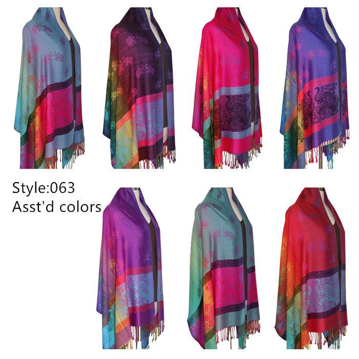 12-Pack Pashmina Elephant Colorful Shawls Assorted Colors
