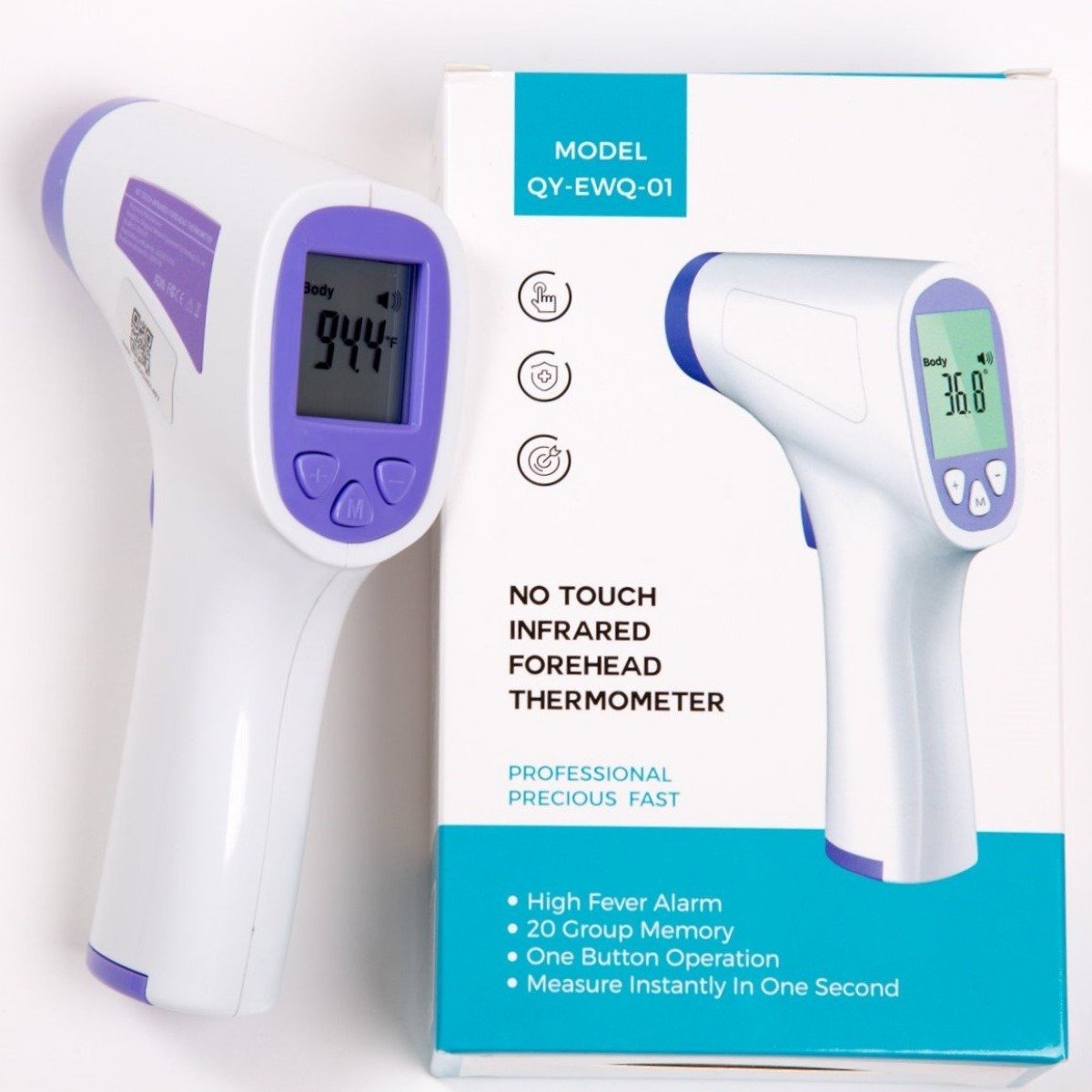 No - Touch Infrared Forehead Thermometer
Fda & Ce Approved
Fast Reading With One Button Operation 
High Fever Alarm 
Optional Of ℉ / ℃ Settings